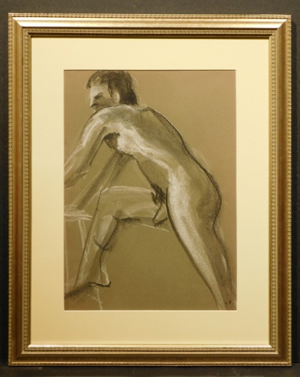 Male Nude Pastel Figure Painting/Drawing Signed EH