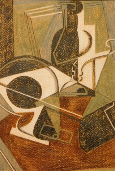 After Metzinger: Cubist Composition with Bottles (Gray, Pink, Brown).