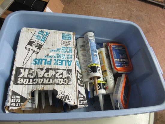 Tote of Caulking and Wood Filler. NO SHIPPING
