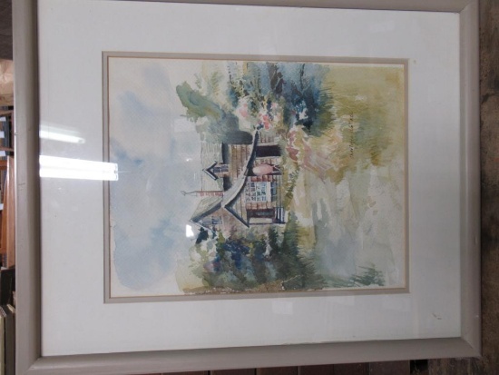 Vintage Signed and Framed Watercolor by Charlotte Wallace 17 x 21