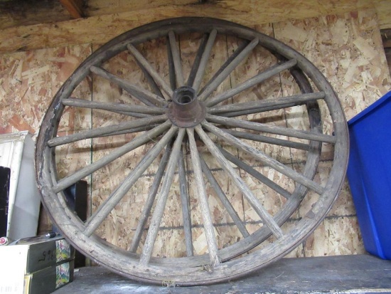 2 Vintage Wagon Wheels 40" dia Wooden Spikes. NO SHIPPING