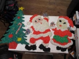 3 Vintage Plastic Popcorn Pieces - Tree, Santa, Mrs Claus