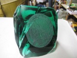 Vintage Green Glass w/ Ceaser Carving (small crack but stable)