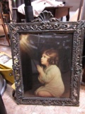 Vintage Ornate Brass Framed Picture Child in Pose Convex Glass Made in Italy 15x21 NO SHIPPING