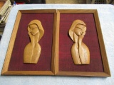 2 Carved Ladies Framed 9.5 x 15