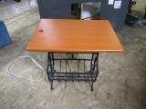 Cast Iron Wood Top End Table 20x14x21 NO SHIPPING