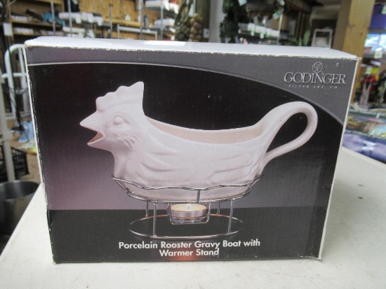 Porcelain Gravy Boat w/ Warming Stand New