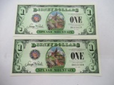 2 Count Lot of Uncirculated Rare Disney Dollars Currency