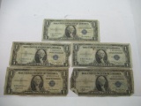 5 Count Lot of United States $1 Washington Silver Certificate Bill Currency Note