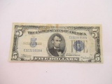Vintage 1934 United States $5 Lincoln Silver Certificate Bill Currency Note