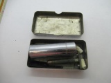 Antique Metal Shaving Kit In Tin, Razor, Western Auto Blades, Metal Talcum Container & Septic Pencil