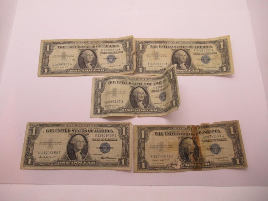Lot of Five United States Silver Certificate One Dollar Bills