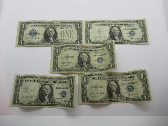 Lot of Five United States Silver Certificate One Dollar Bills