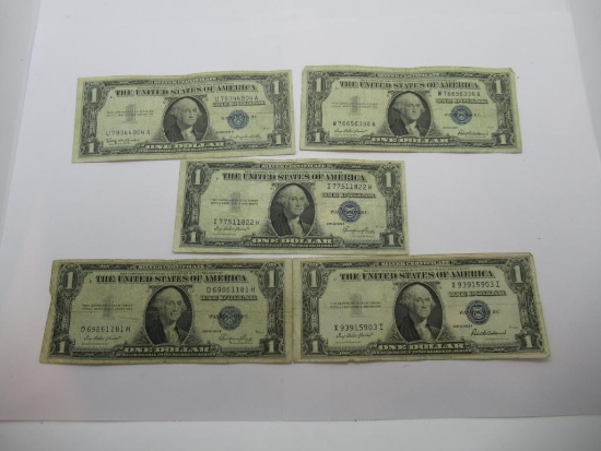 Lot of Five United States Silver Certificate One Dollar Bills