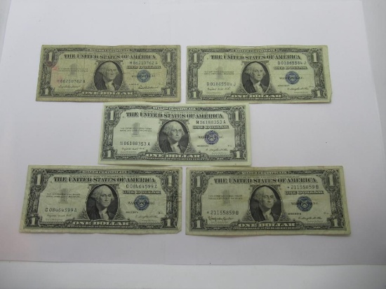 Lot of Five United States Silver Certificate One Dollar Bills