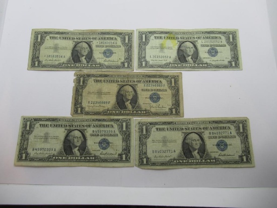 Lot of Five United States Silver Certificate One Dollar Bills