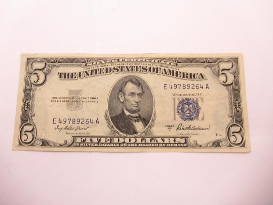 United States Silver Certificate Five Dollar Bill