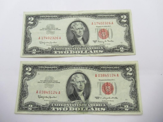 Lot of Two United States Red Seal Two Dollar Bills
