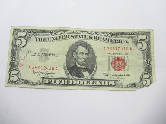 United States Red Seal Five Dollar Bill