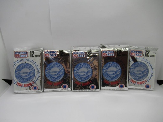 Pro Set Platinum NFL 1991 Series 1 Lot of Five Factory Sealed Packs from Store Closeout