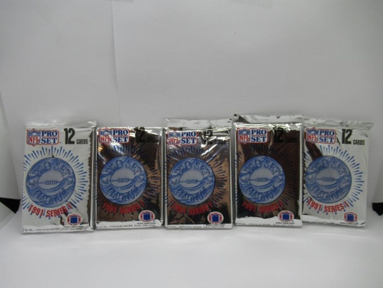 Pro Set Platinum NFL 1991 Series 1 Lot of Five Factory Sealed Packs from Store Closeout