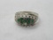 Emerald Green Rhinestone Lined Antique Sterling Silver Ring Size 8.75