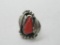 Large Red Coral Inlaid Native Sterling Silver Large Ring Size 6.5