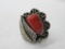 Red Coral Chunky Native American Sterling Silver Ring Size 9