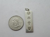 SD Ireland Signed Sterling Silver Etched Symbol Bar Pendant