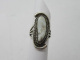 Signed JR Native American White Gemstone Heavy Sterling Silver Ring Size 5.5