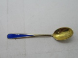 High End - J. Tostrup Norway Enameled Sterling Silver Spoon - Blue - 1800's