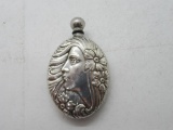 Genuine Antique Carved Sterling Silver Snuff Bottle - 22 Grams - Woman Carving