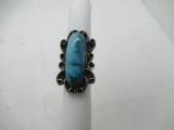 Heavy Turquoise Sterling Silver Native American Ring Size 6.5