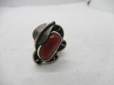 Dark Red Coral Old Pawn Sterling Silver Ring Size 6