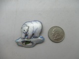 Artisan Enameled Sterling Silver Polar Bear Antique Brooch Pin