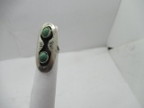 Concho Style Old Pawn Native American Sterling Silver & Green Turquoise Ring Sz 3