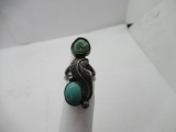 Signed Navajo Two Toned Turquoise Antique Sterling Silver Ring Size 4.5