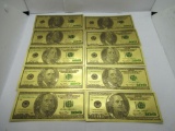 10 $100 Gold Foil Bills