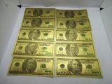 10 $100 Gold Foil Bills