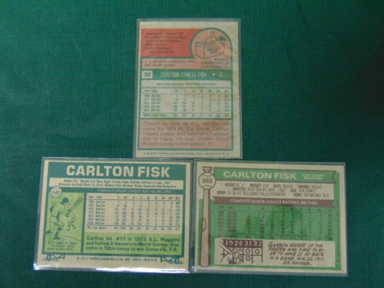 Three 1970s Vintage Carlton Fisk Baseball Cards - 1975-1977