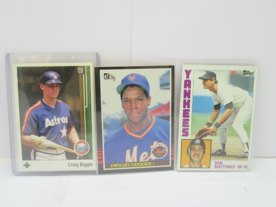 3 Card Lot of Baseball Rookie Cards - Don Mattingly, Dwight Gooden & Craig Biggio