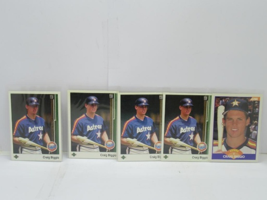5 Card Lot of 1989 Craig Biggio Astros Rookie Baseball Cards - Upper Deck & Score