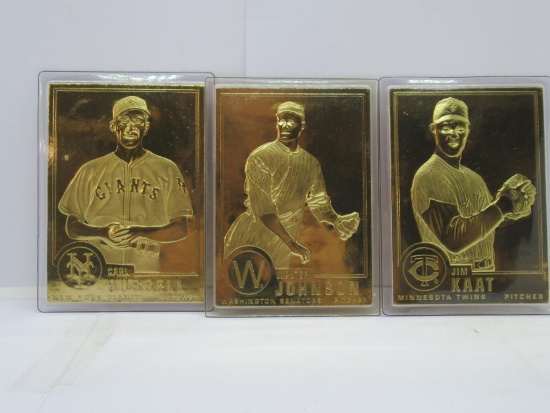 3 Card Lot of 23kt Gold Baseball Cards - Kaat, Hubbell, Walter Johnson