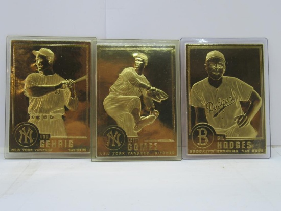 3 Card Lot of 23kt Gold Baseball Cards - Hodges, Gomez, Lou Gehrig