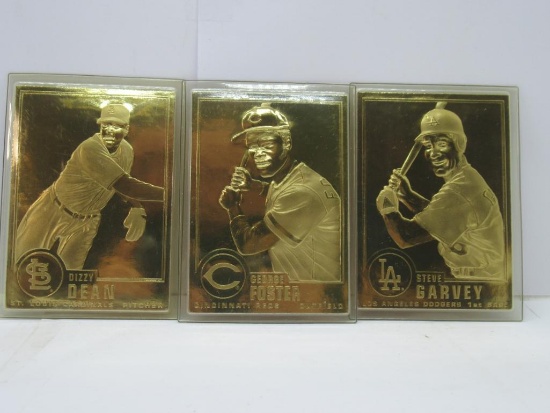 3 Card Lot of 23kt Gold Baseball Cards - Steve Garvey, George Foster, Dizzy Dean