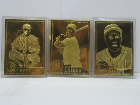 3 Card Lot of 23kt Gold Baseball Cards - Bob Feller, Duke Snider, Tris Speaker