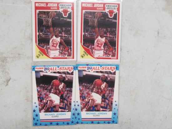 4 Card Lot of 1989-90 Fleer Michael Jordan Bulls Basketball Cards - 2 Base Cards & 2 Stickers