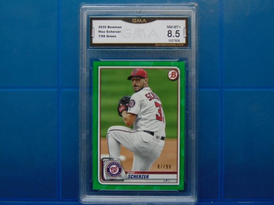 2020 Bowman Baseball Card #53 Max Scherzer Green Border /99 Max Scherzer - Graded NM-MT+ 8.5