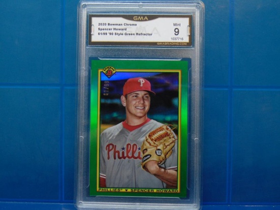 2020 Bowman Chrome Baseball 30th Anniversary #90B-SH Spencer Howard Green /99 - Graded MINT 9