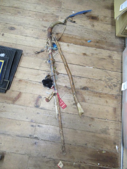 2 Indian Themed Walking Sticks NO SHIPPING